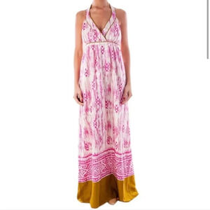 Ann Taylor LOFT 100% Silk Dress Abstract Ikat Pattern Long Maxi Dress Size 4